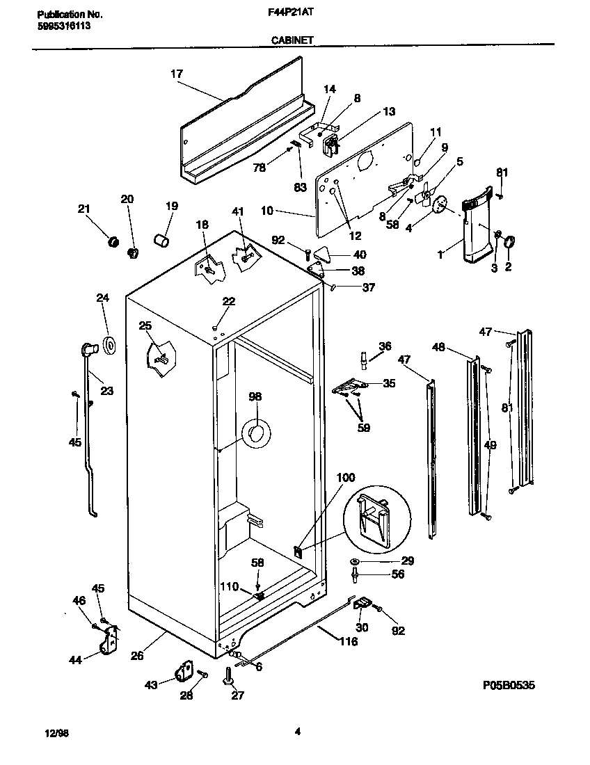 Frigidaire F44P21ATD0 cabinet diagram