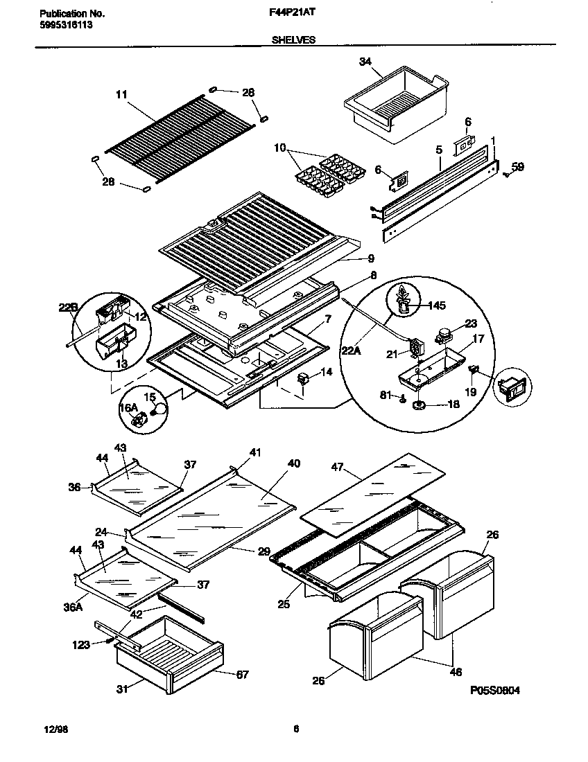 Frigidaire F44P21ATD0 shelves diagram