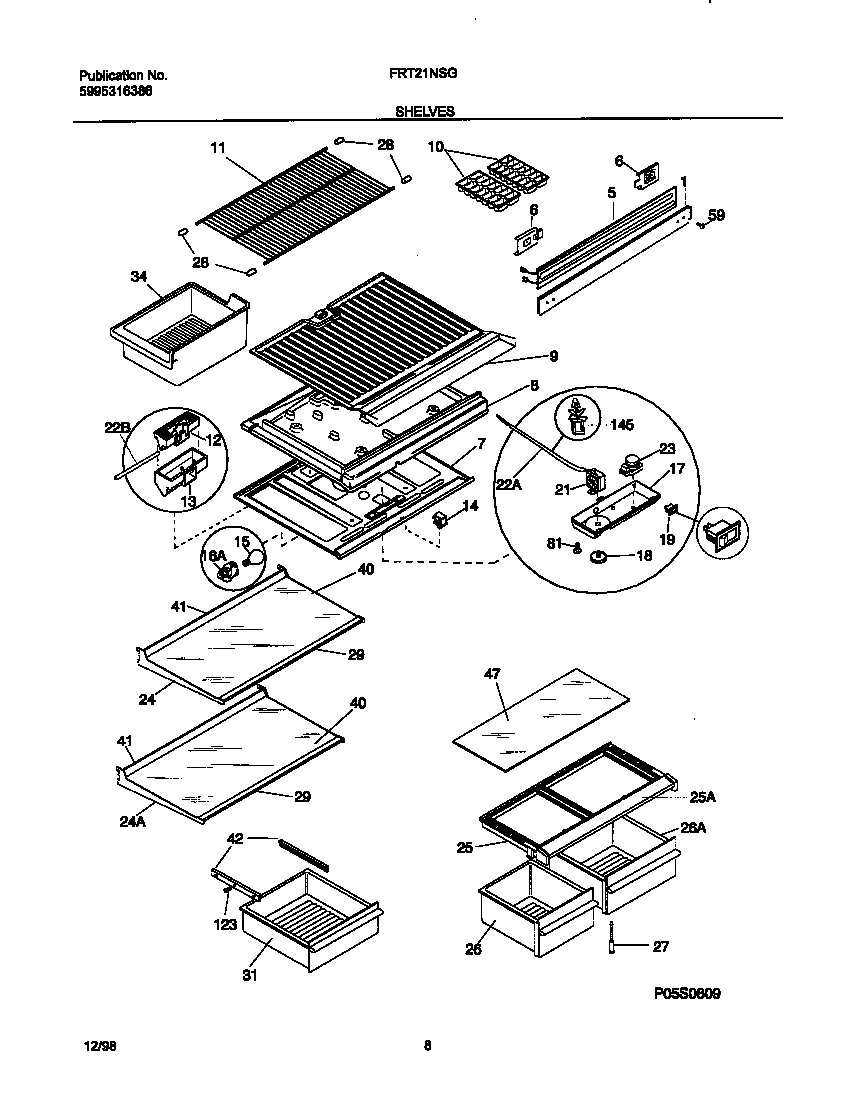 Frigidaire FRT21NSGD2 shelves diagram