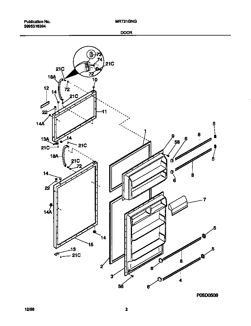 Universal/Multiflex (Frigidaire) MRT21GNGD2 door diagram