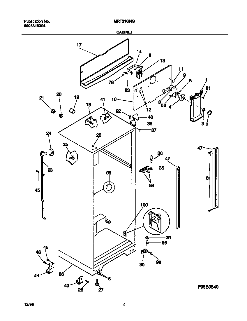 Universal/Multiflex (Frigidaire) MRT21GNGD2 cabinet diagram