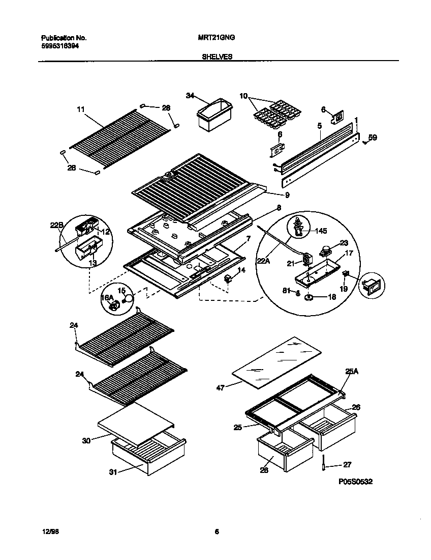 Universal/Multiflex (Frigidaire) MRT21GNGD2 shelves diagram