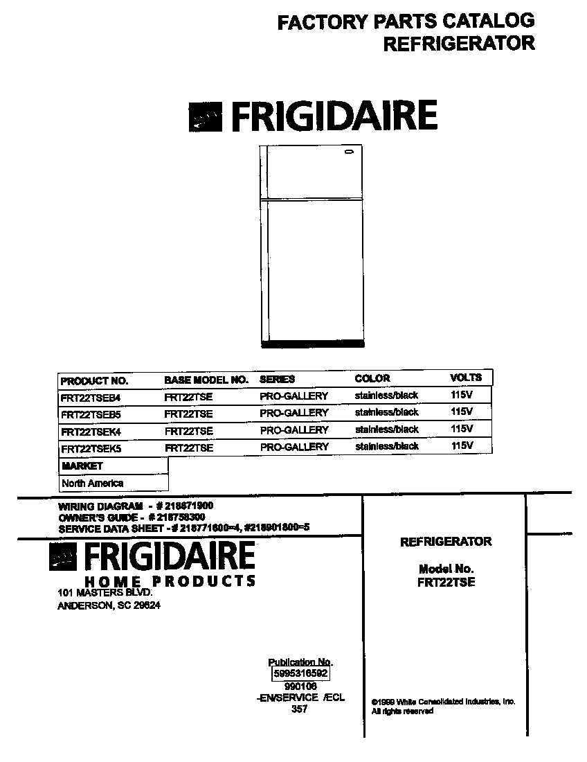 Frigidaire FRT22TSEK5 cover diagram