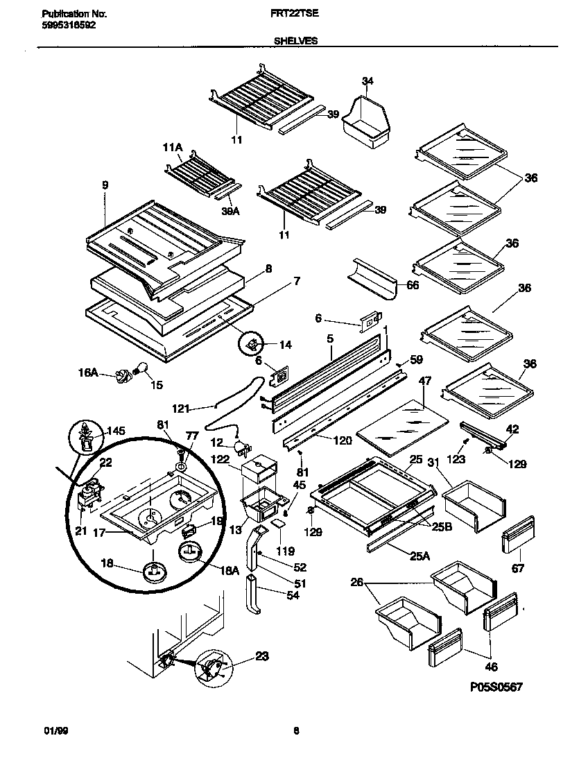 Frigidaire FRT22TSEK5 shelves diagram