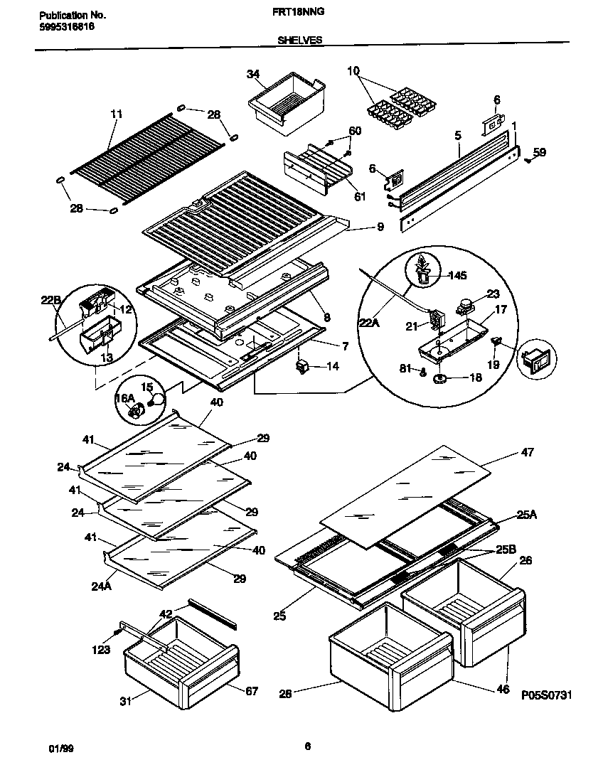 Frigidaire FRT18NNGD1 shelves diagram