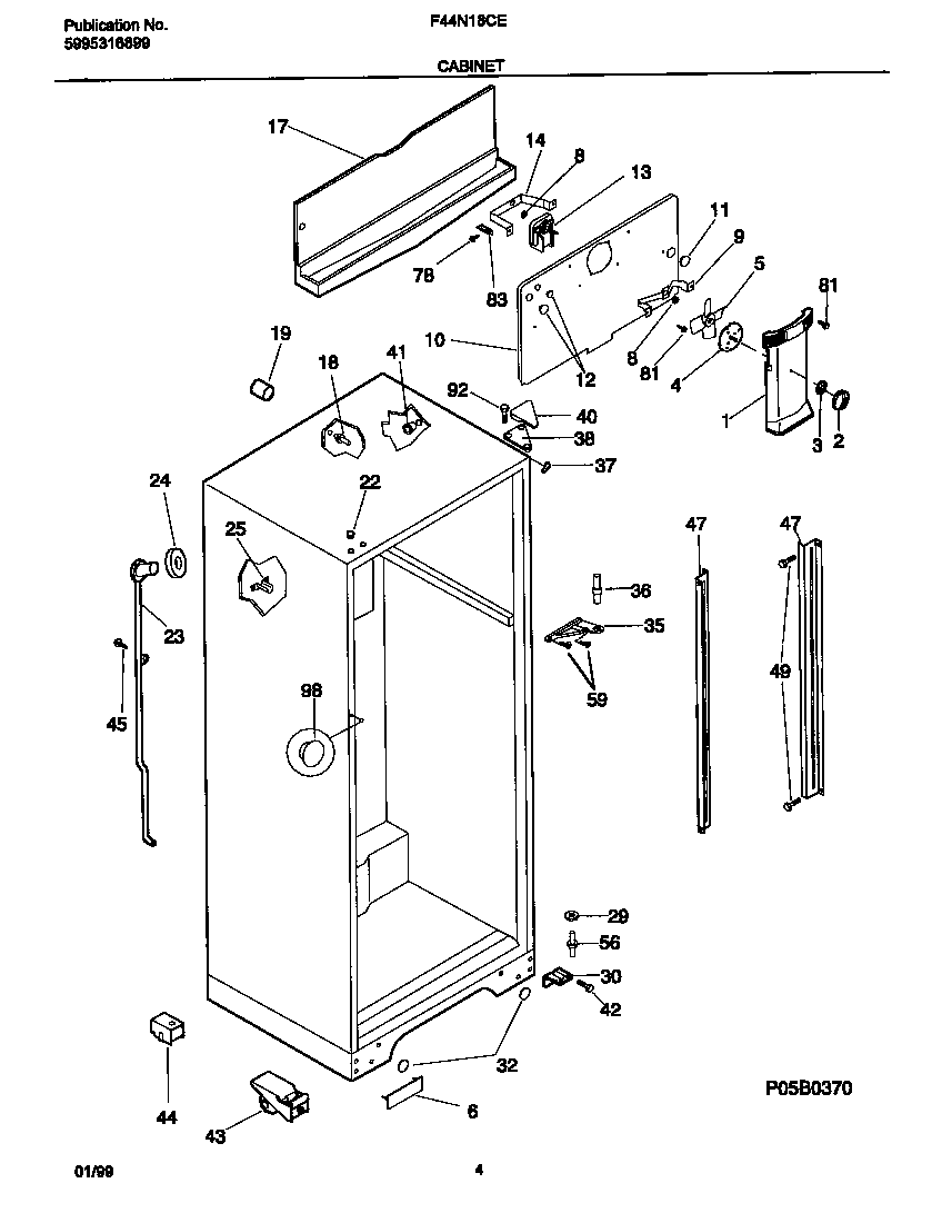 Frigidaire F44N18CED7 cabinet diagram