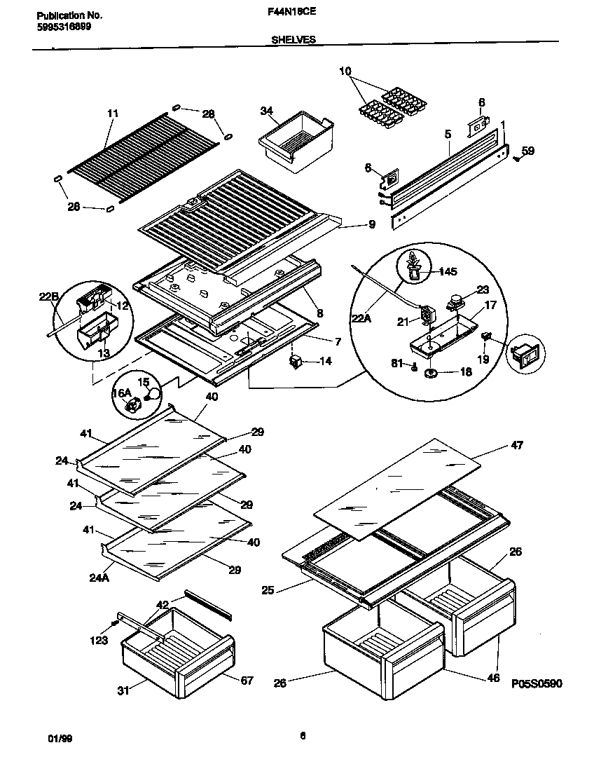Frigidaire F44N18CED7 shelves diagram