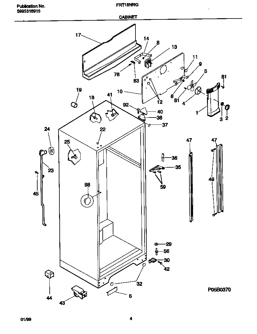 Frigidaire FRT18NRGD1 cabinet diagram