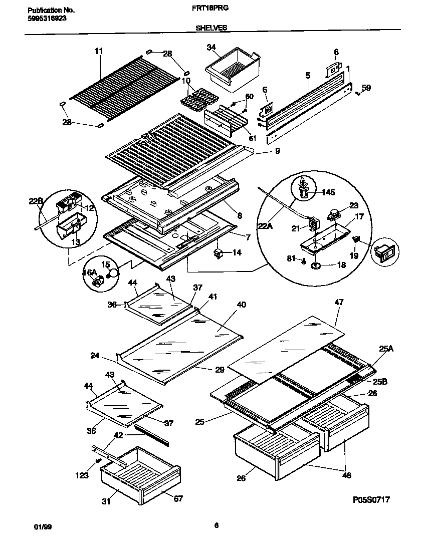 Frigidaire FRT18PRGD1 shelves diagram