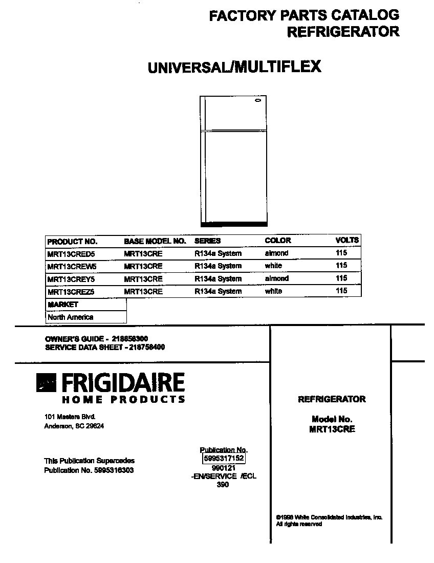Universal/Multiflex (Frigidaire) MRT13CREY5 cover diagram