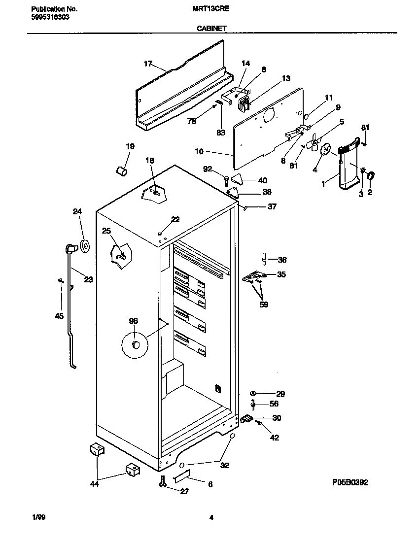 Universal/Multiflex (Frigidaire) MRT13CREY5 cabinet diagram