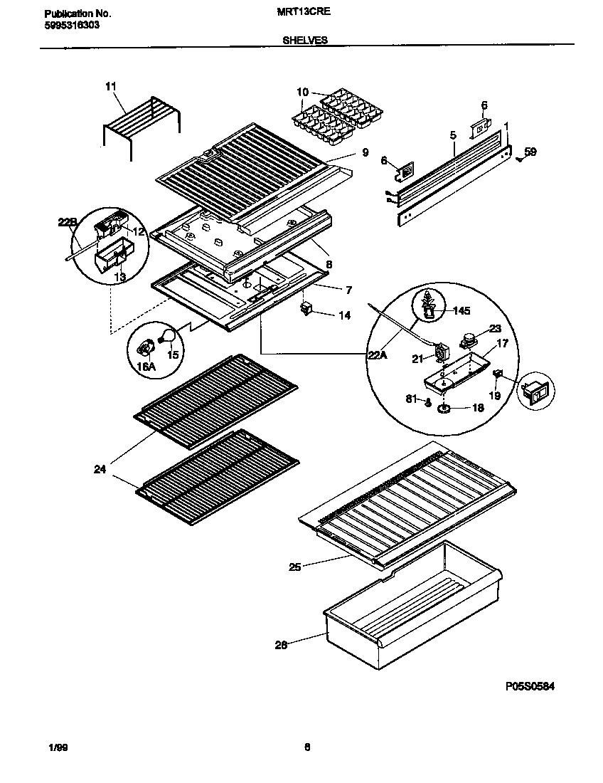 Universal/Multiflex (Frigidaire) MRT13CREY5 shelves diagram