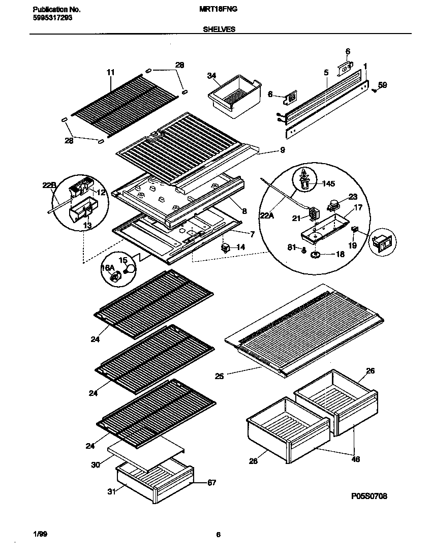 Universal/Multiflex (Frigidaire) MRT18FNGZ1 shelves diagram
