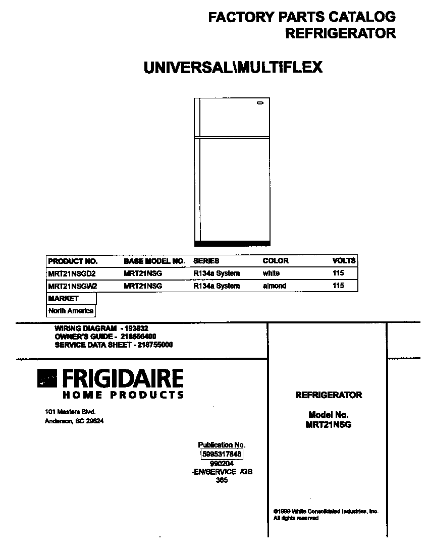 Universal/Multiflex (Frigidaire) MRT21NSGD2 cover diagram