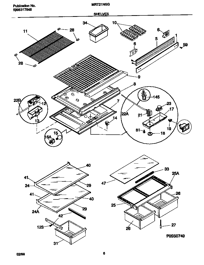 Universal/Multiflex (Frigidaire) MRT21NSGD2 shelves diagram