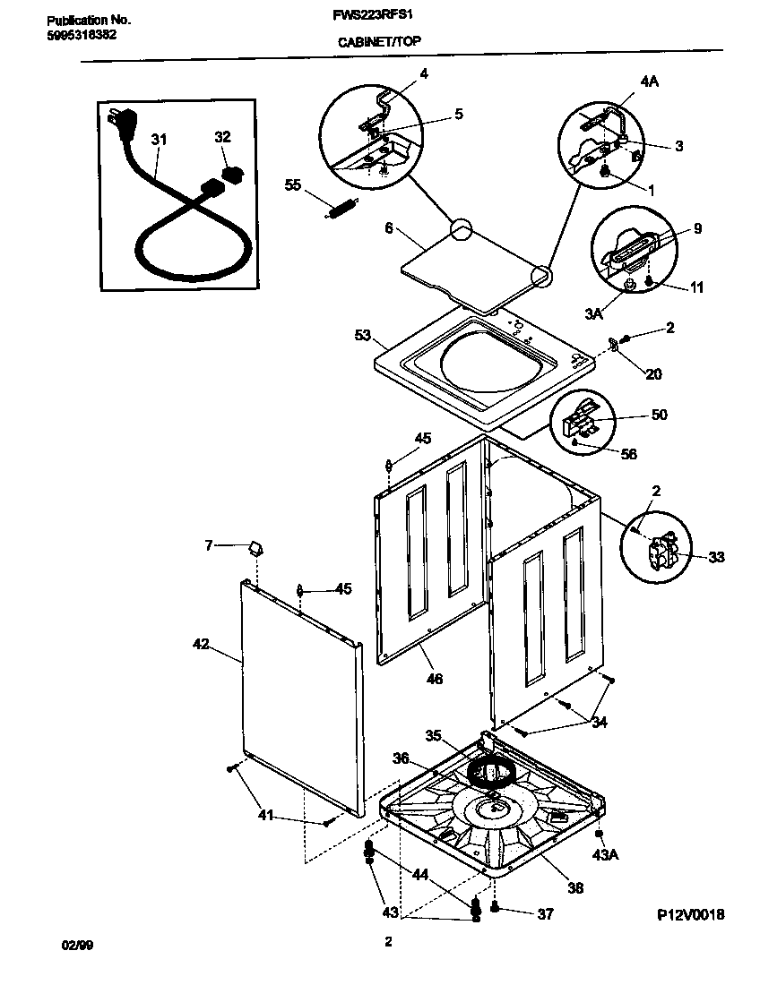 Frigidaire FWS223RFS1 cabinet/top diagram