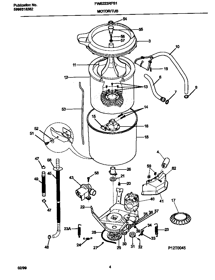 Frigidaire FWS223RFS1 motor/tub diagram