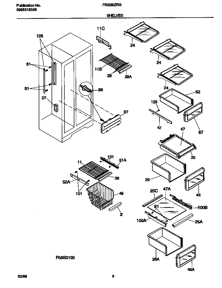 Frigidaire FRS26ZRGB5 shelves diagram