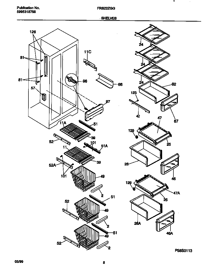 Frigidaire FRS22ZGGB4 shelves diagram