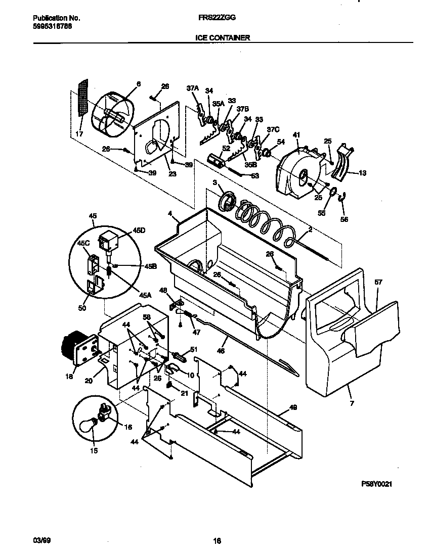 Frigidaire FRS22ZGGB4 ice container diagram