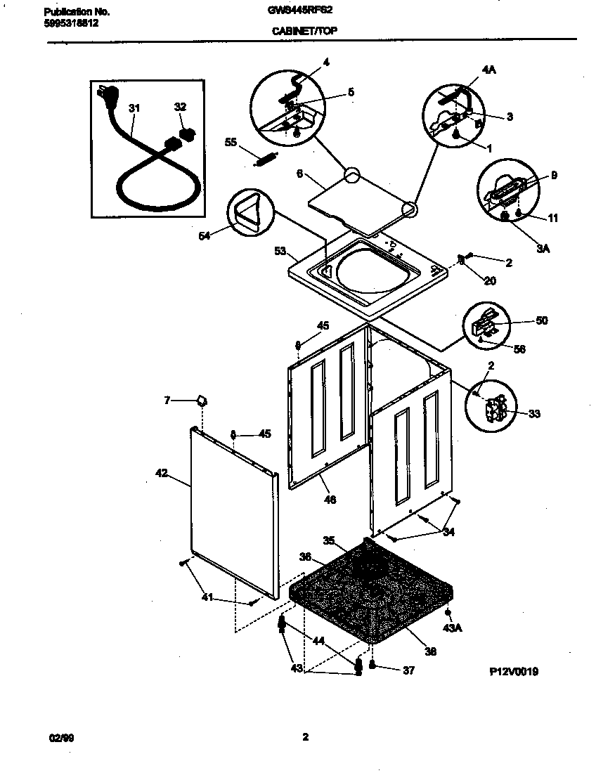 Gibson GWS445RFS2 cabinet/top diagram