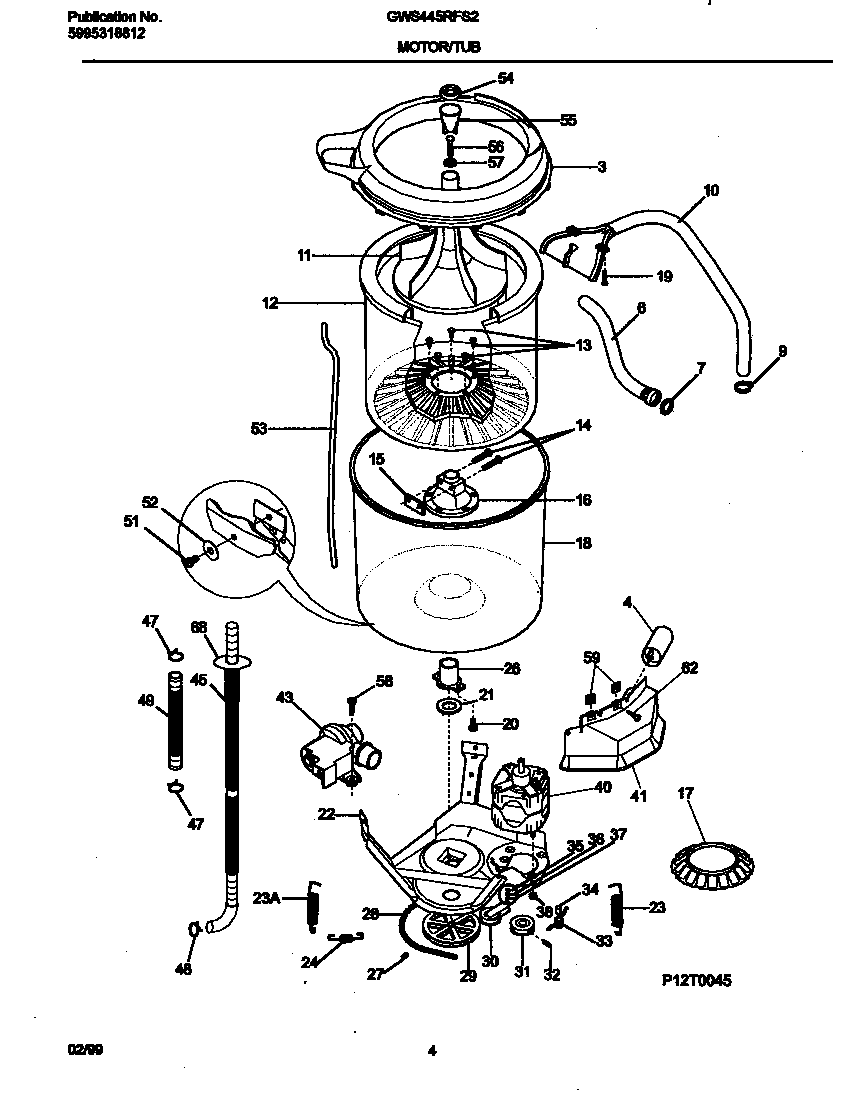Gibson GWS445RFS2 motor/tub diagram
