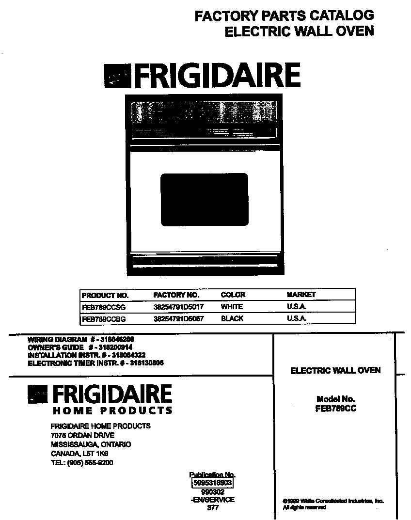 Frigidaire FEB789CCBG cover diagram
