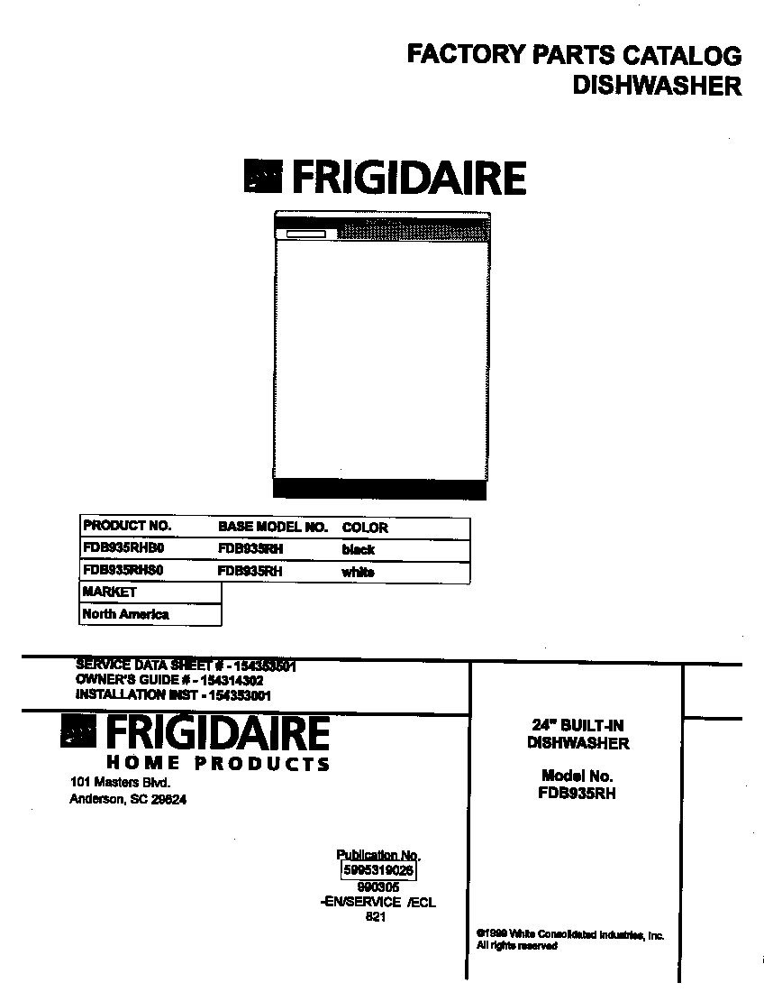 Frigidaire FDB935RHB0 cover diagram