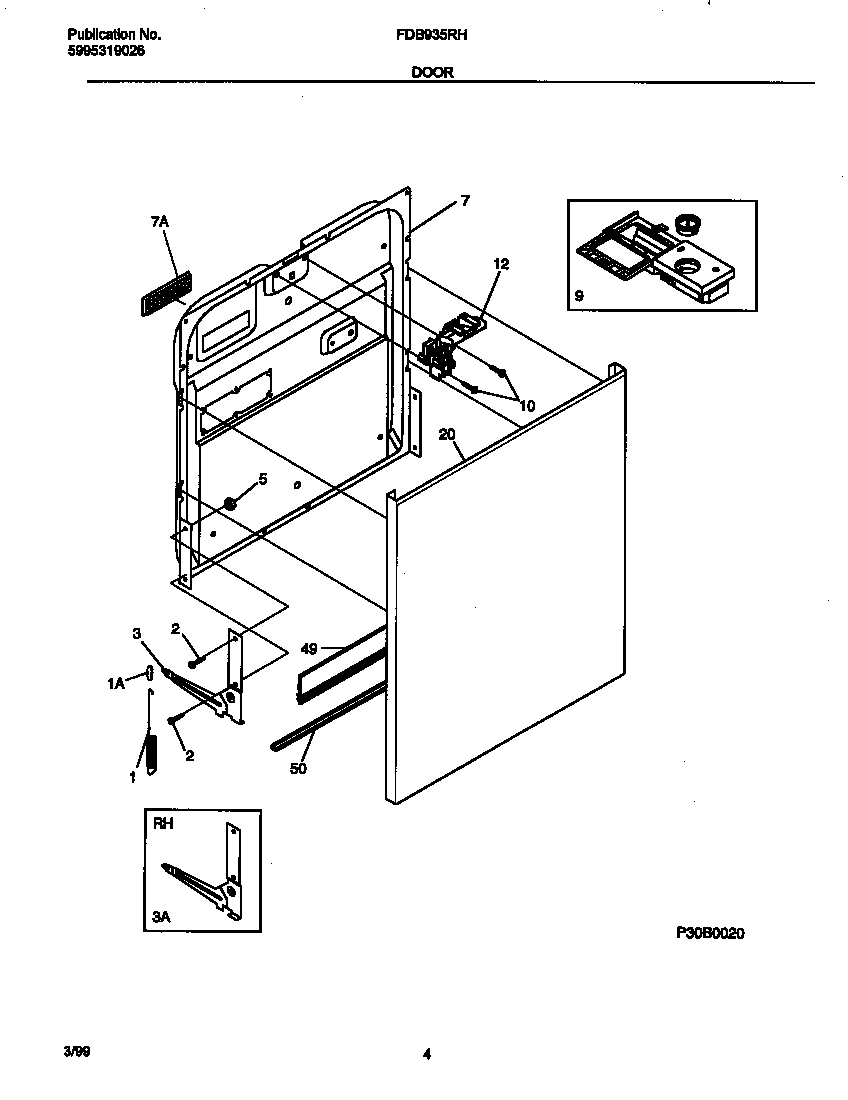 Frigidaire FDB935RHB0 door diagram