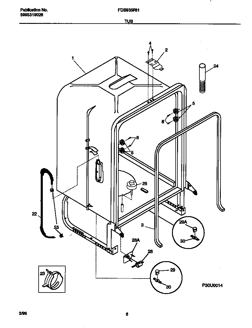 Frigidaire FDB935RHB0 tub diagram