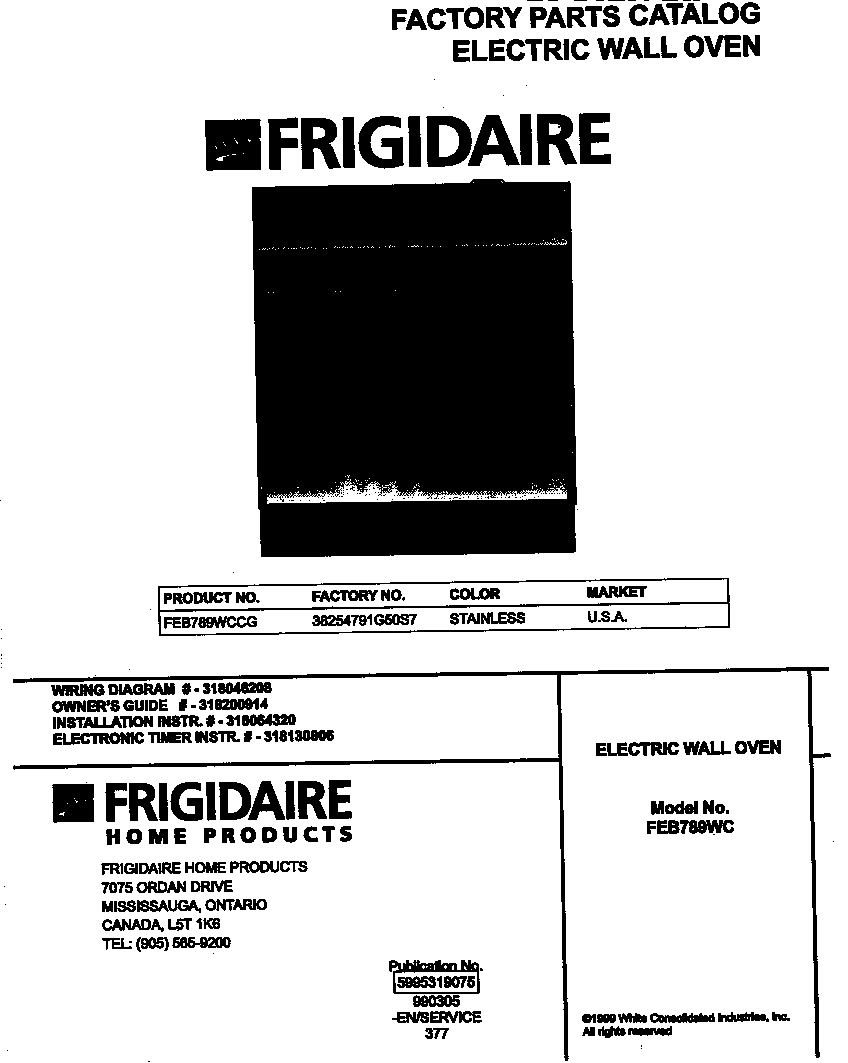 Frigidaire FEB789WCCG cover diagram