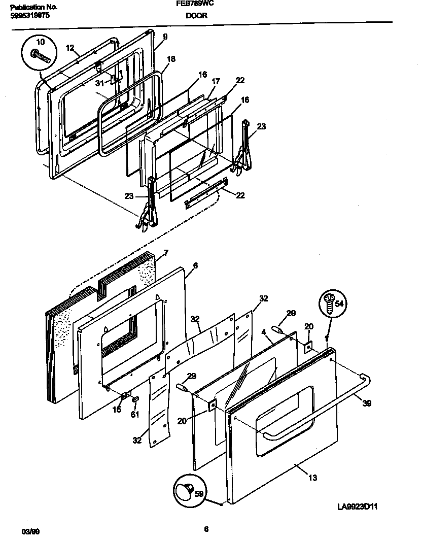 Frigidaire FEB789WCCG door diagram