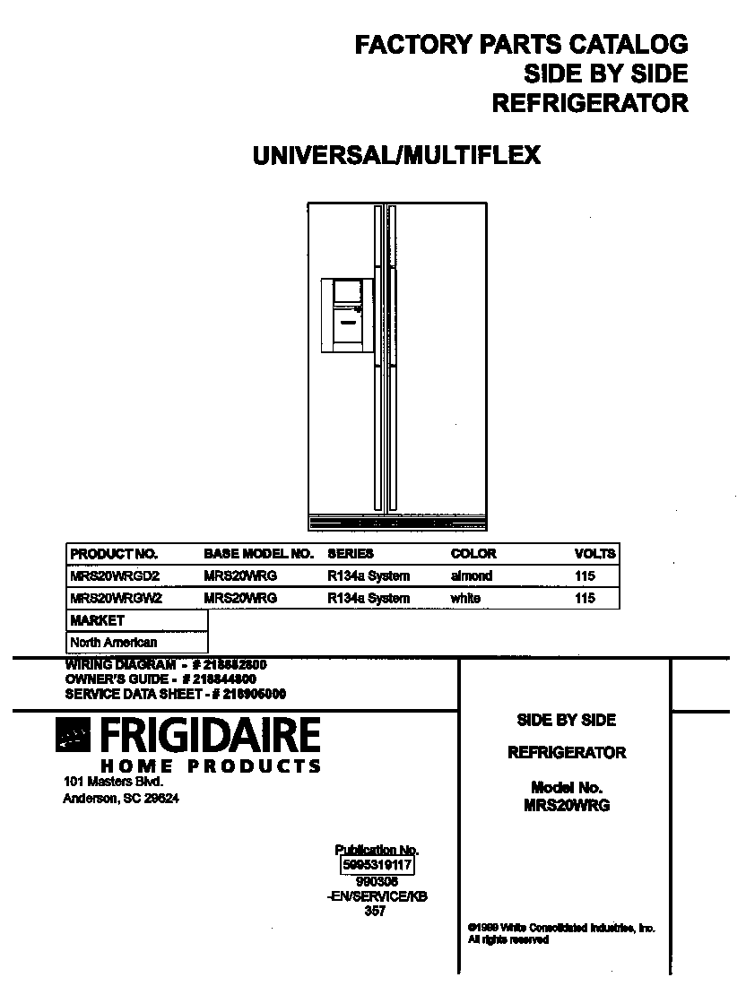 Universal/Multiflex (Frigidaire) MRS20WRGD2 cover diagram