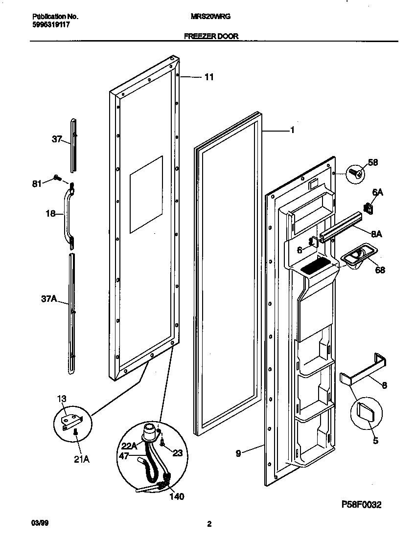 Universal/Multiflex (Frigidaire) MRS20WRGD2 frzr door diagram