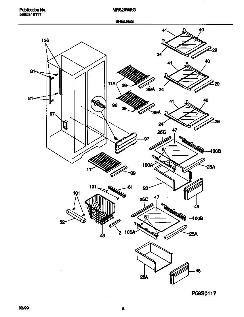 Universal/Multiflex (Frigidaire) MRS20WRGD2 shelves diagram