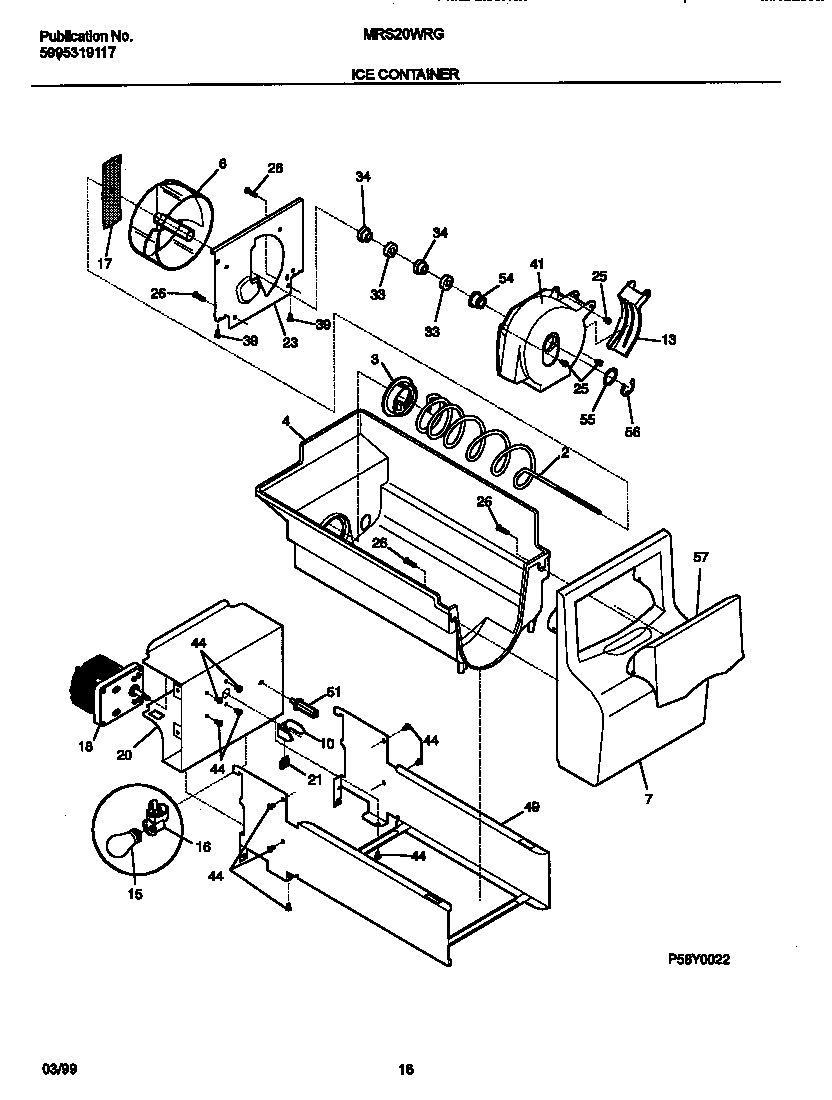 Universal/Multiflex (Frigidaire) MRS20WRGD2 ice container diagram