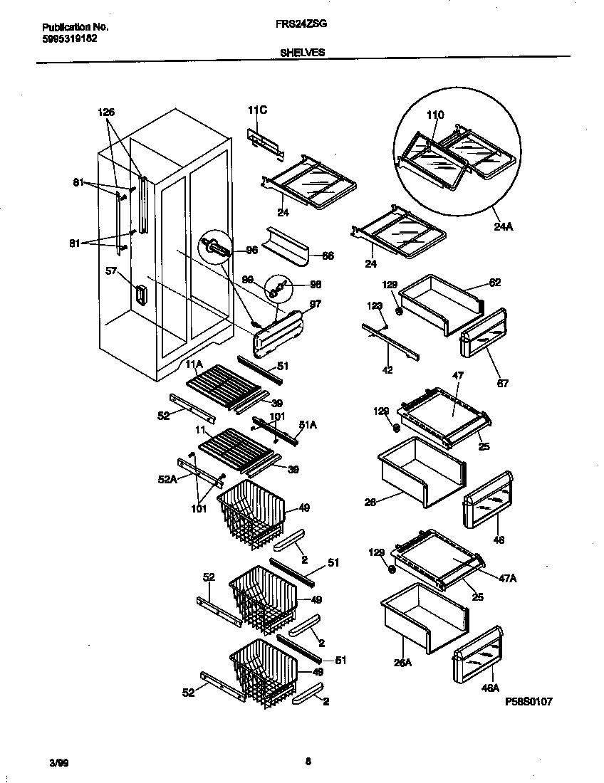 Frigidaire FRS24ZSGB3 shelves diagram