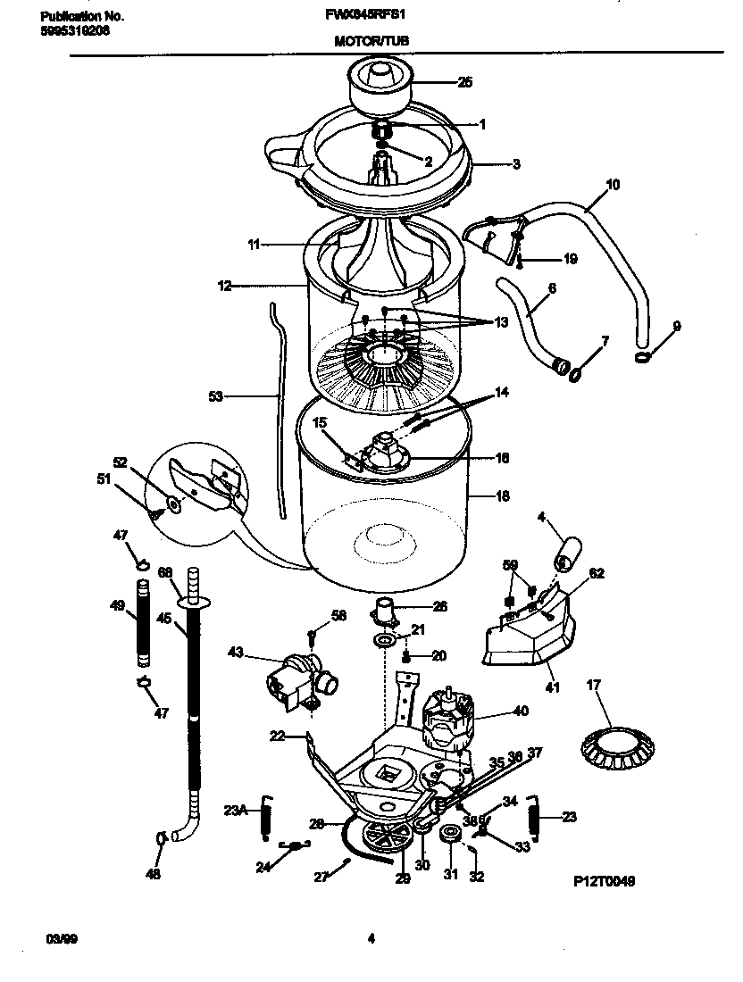 Frigidaire FWX645RFS1 motor/tub diagram