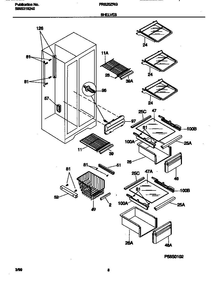 Frigidaire FRS20ZRGD3 shelves diagram