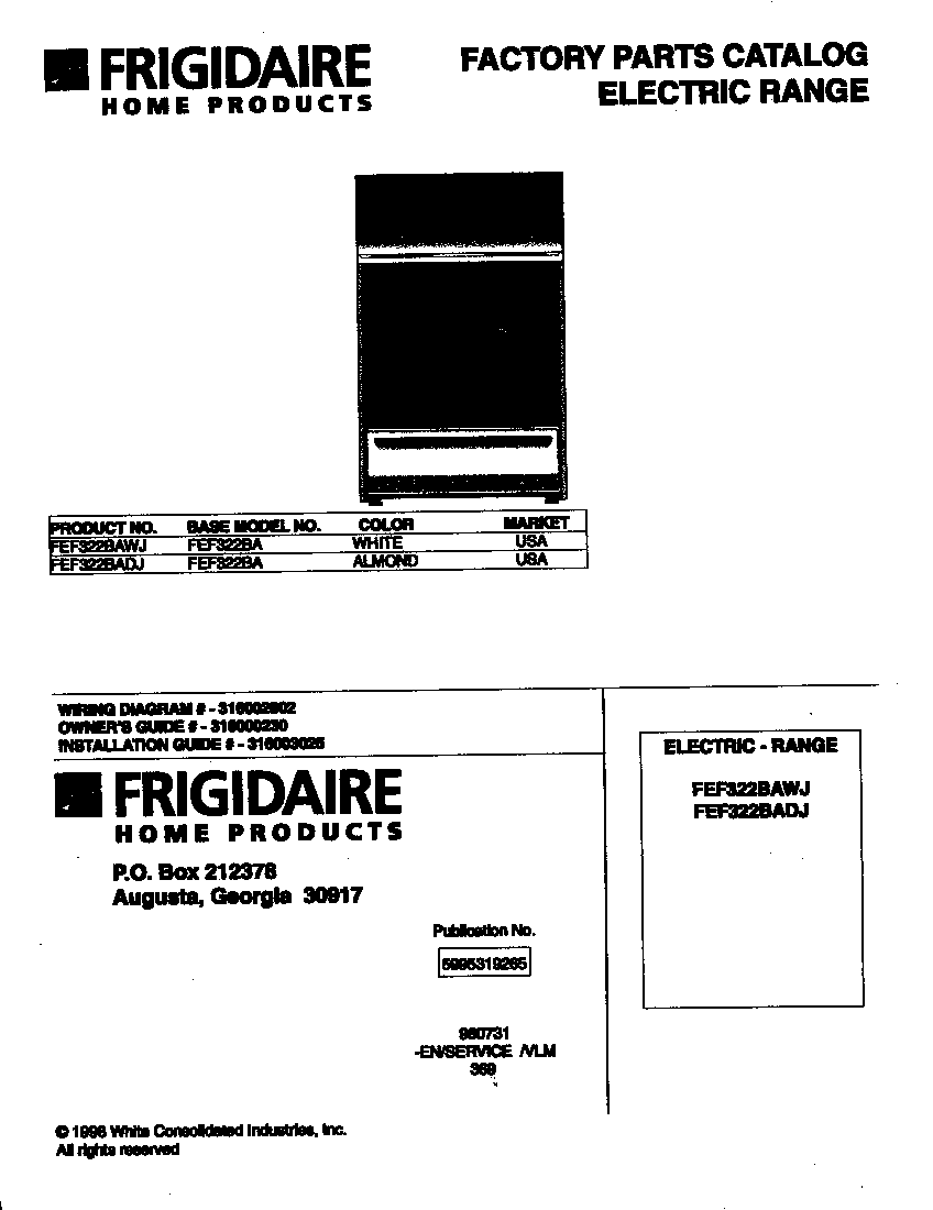 Frigidaire FEF322BADJ cover diagram