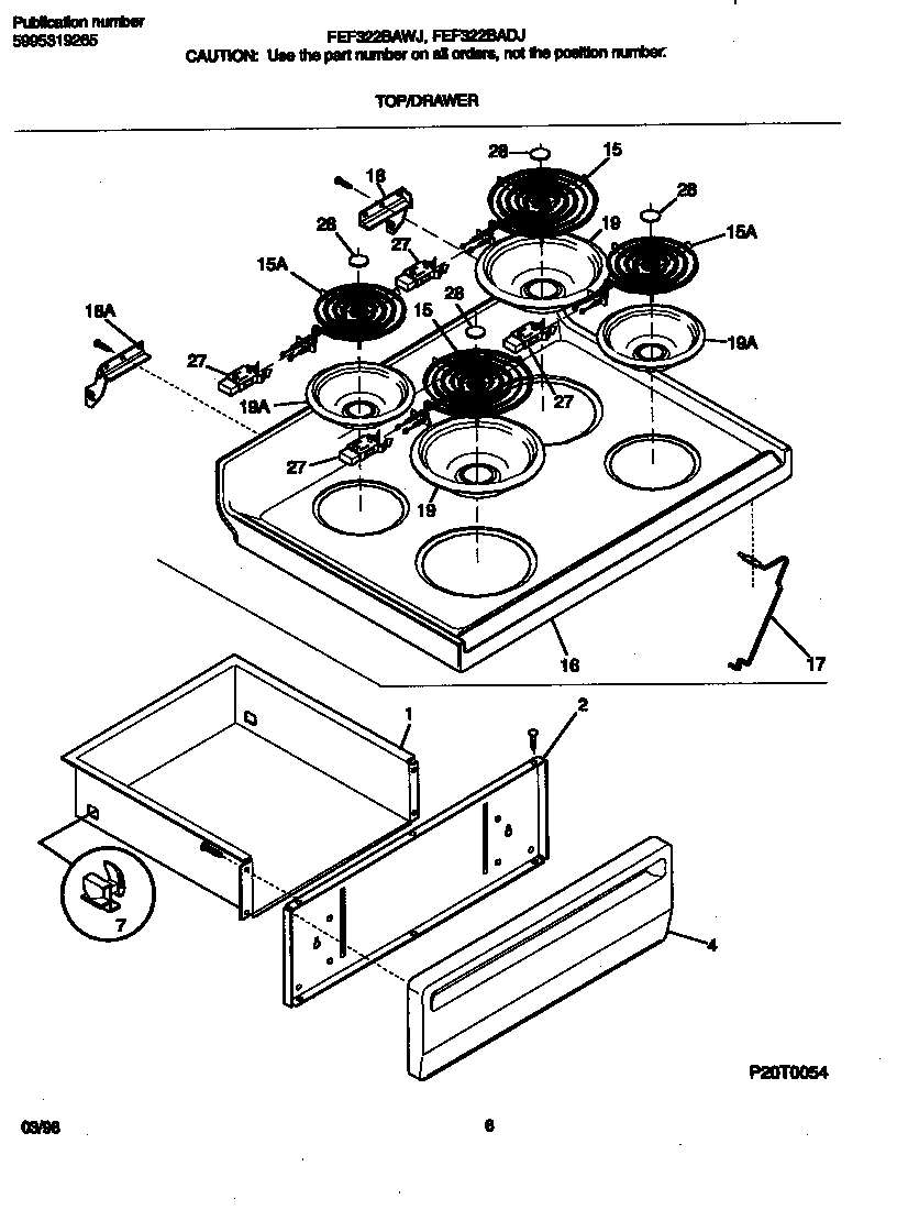 Frigidaire FEF322BADJ top/drawer diagram