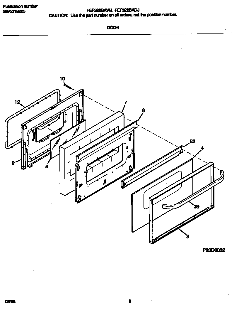 Frigidaire FEF322BADJ door diagram