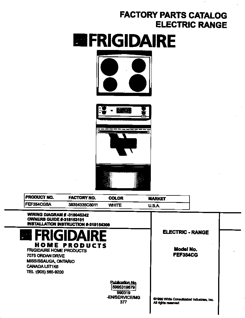 Frigidaire FEF354CGSA cover diagram