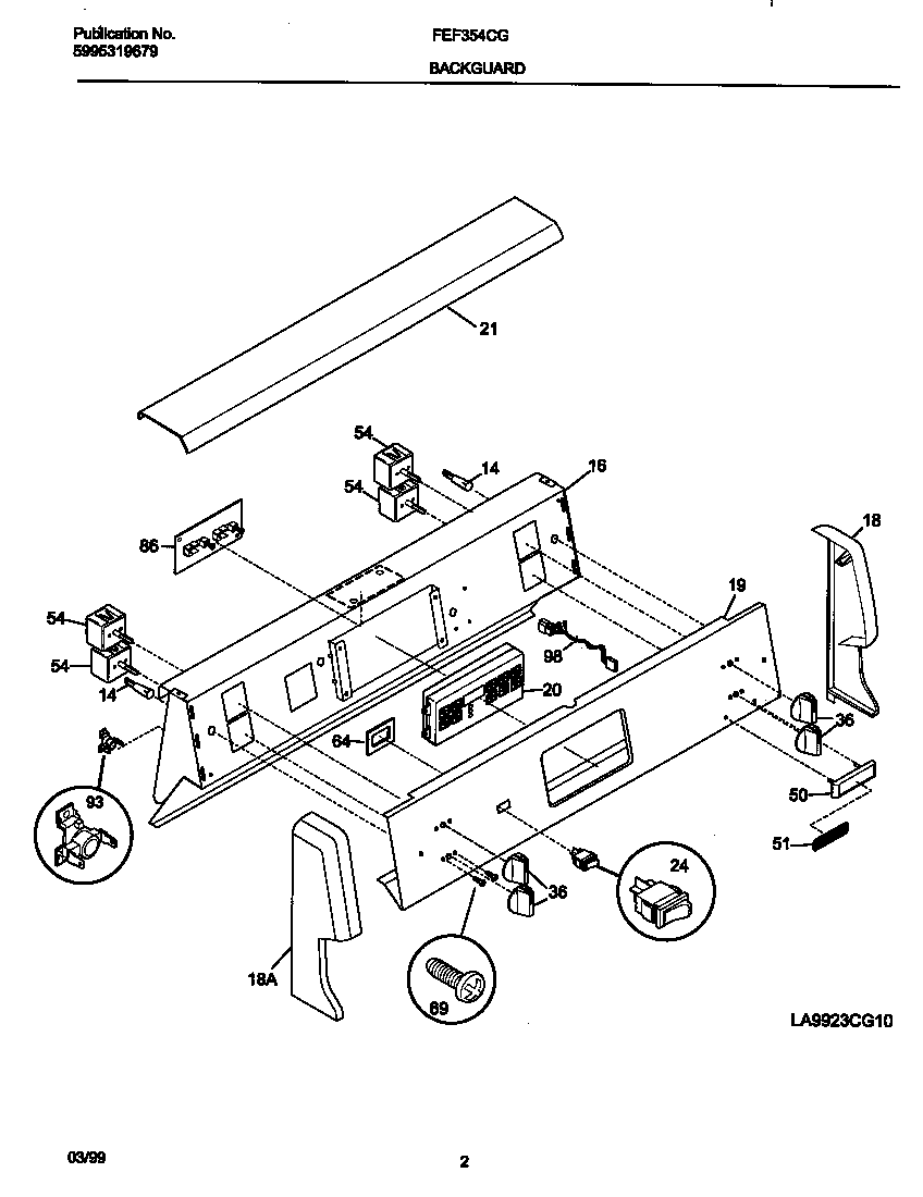 Frigidaire FEF354CGSA backguard diagram