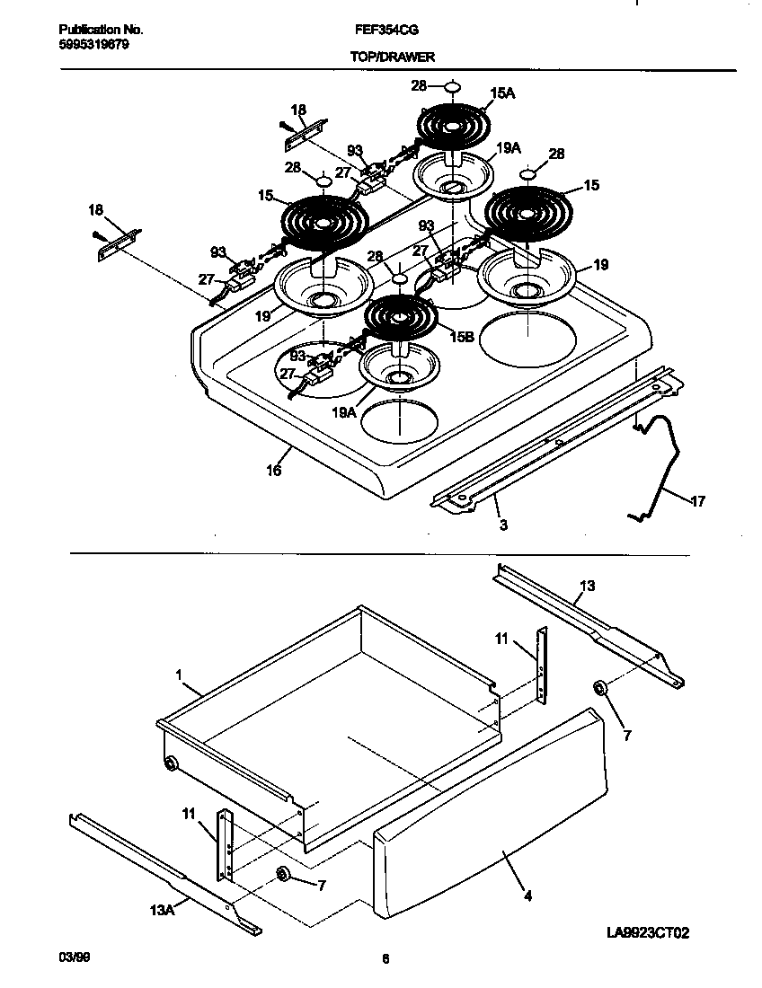 Frigidaire FEF354CGSA top/drawer diagram