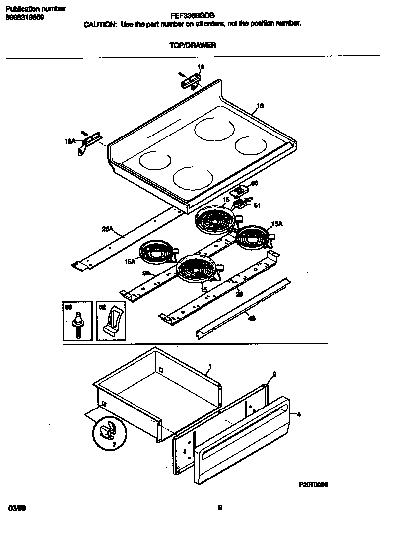 Frigidaire FEF336BGDB top/drawer diagram