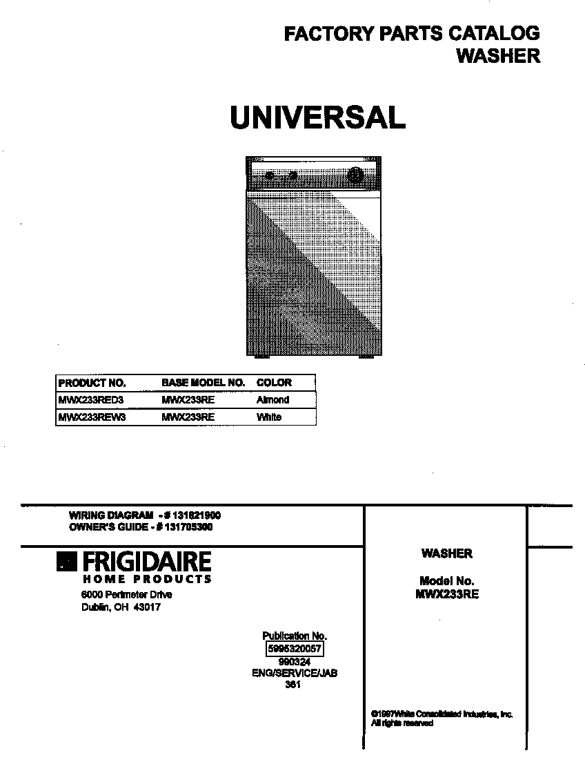 Universal/Multiflex (Frigidaire) MWX233RED3 cover diagram