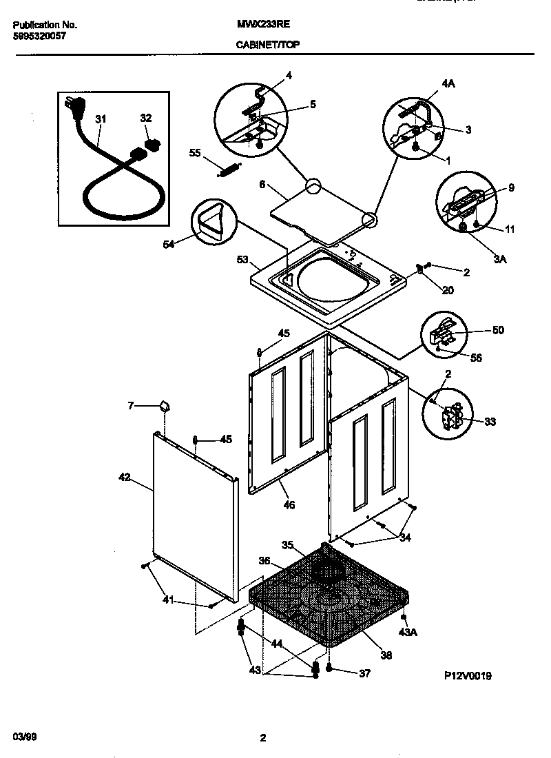 Universal/Multiflex (Frigidaire) MWX233RED3 cabinet/top diagram