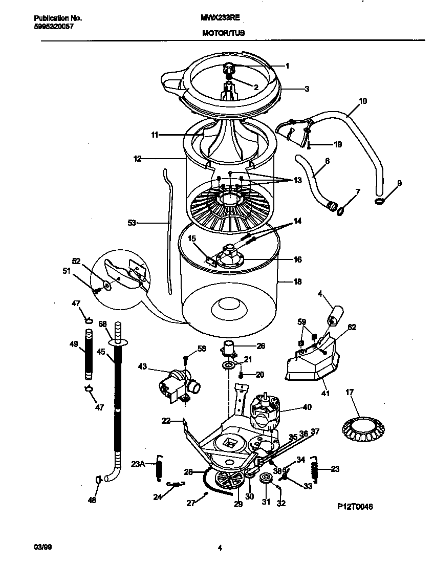 Universal/Multiflex (Frigidaire) MWX233RED3 motor/tub diagram