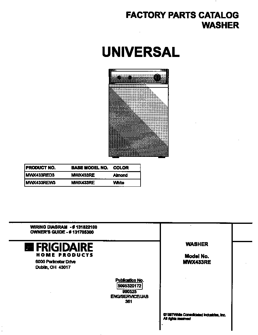Universal/Multiflex (Frigidaire) MWX433RED3 cover diagram